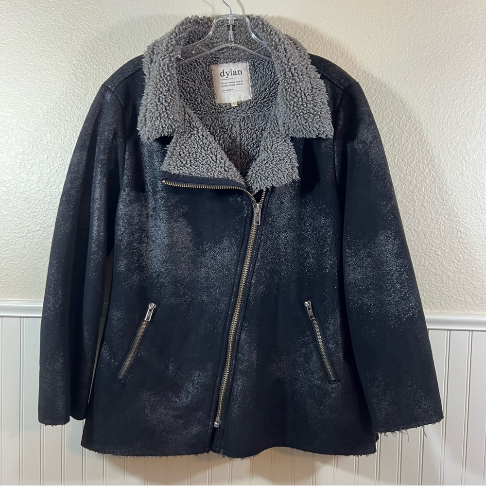 Dylan Black Faux Suede And Sherpa Moto Jacket Size Medium